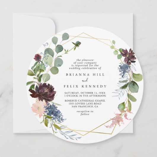 Burgundy Gold Geometric Diamond Weddenschap Kaart (Voorkant)