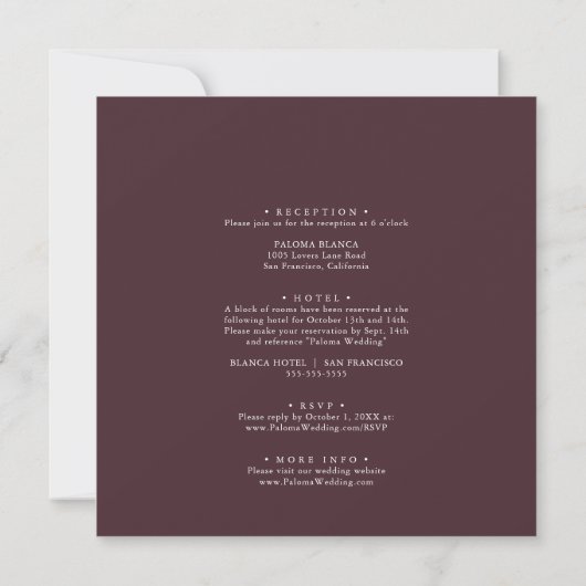 Burgundy Gold Geometric Front & Back Wedding Kaart (Achterkant)