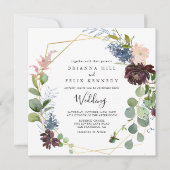 Burgundy Gold Geometric Front & Back Wedding Kaart (Voorkant)