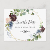 Burgundy Gold Geometric Horizontal Save the Date Briefkaart (Voorkant)