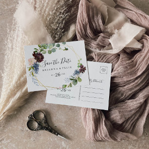 Burgundy Gold Geometric Horizontal Save the Date Briefkaart