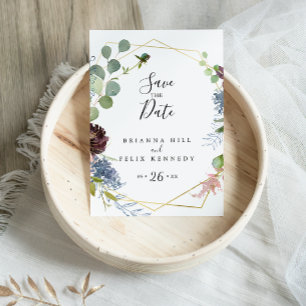 Burgundy Gold Geometric slaat de datum op Briefkaart