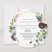 Burgundy Gold Geometric Spain Weddenschap Kaart (Voorkant)