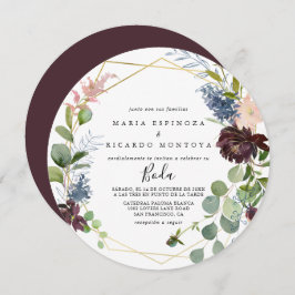 Burgundy Gold Geometric Spain Weddenschap Kaart