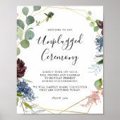 Burgundy Gold Geometric Unplugged Ceremony Sign Poster (Voorkant)