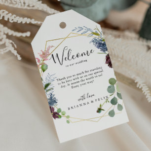 Burgundy Gold Geometric Weddenschap Welkom Cadeaulabel