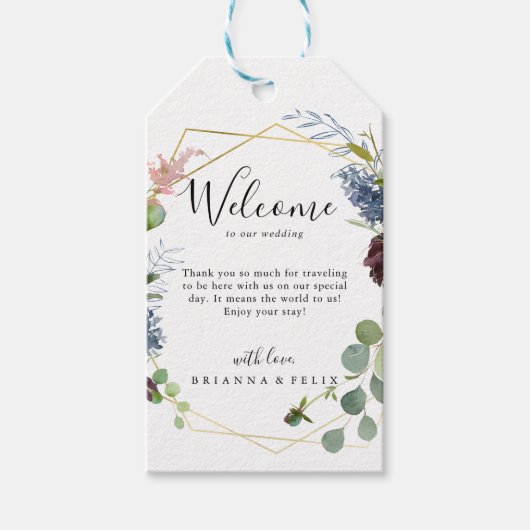 Burgundy Gold Geometric Weddenschap Welkom Cadeaulabel (Voorkant)