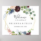 Burgundy Gold Geometric Weddenschap Welkomstteken Poster (Voorkant)