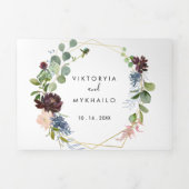 Burgundy Gold Geometric Wedding Drieluik Uitnodiging (Cover)