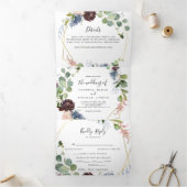 Burgundy Gold Geometric Wedding Drieluik Uitnodiging (Binnen)