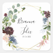 Burgundy Gold Geometric Wedding Envelope Seals Vierkante Sticker (Voorkant)