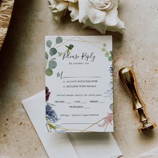 Burgundy Gold Geometric Wedding Menu Keuze RSVP