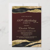 Burgundy Gold Glitter 100th Birthday Party Kaart (Voorkant)