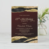 Burgundy Gold Glitter 18th Birthday Party Kaart (Staand voorkant)
