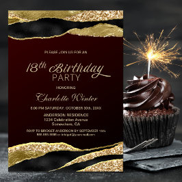Burgundy Gold Glitter 18th Birthday Party Kaart