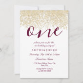 Burgundy Gold Glitter 1e verjaardag Uitnodiging (Voorkant)