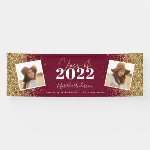 Burgundy Gold glitter 2 fotoklasse afstuderen Spandoek