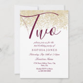 Burgundy Gold Glitter 2e verjaardag Uitnodiging (Voorkant)