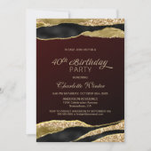 Burgundy Gold Glitter 40th Birthday Party Kaart (Voorkant)