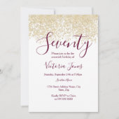 Burgundy Gold Glitter 70ste verjaardag Uitnodiging (Voorkant)