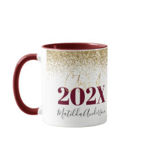 Burgundy gold glitter afstuderen elegant script mu