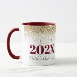 Burgundy gold glitter afstuderen elegant script mu mok