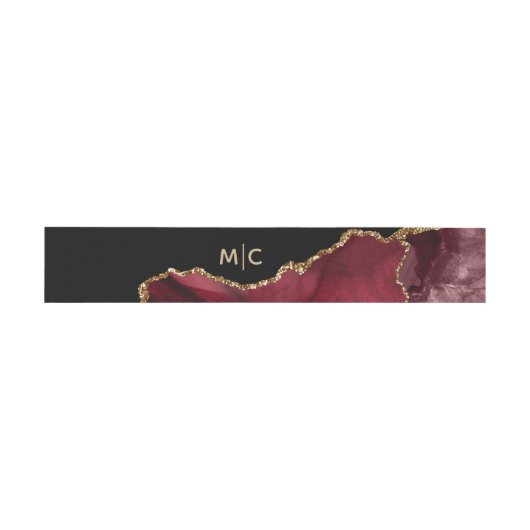 Burgundy Gold Glitter Agate Geode Monogram Weddens Uitnodigingen Wikkel (Vlak)