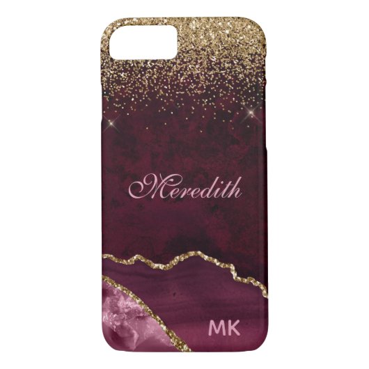 Burgundy Gold Glitter Agate - Gepersonaliseerd Case-Mate iPhone Case (Achterkant)