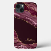 Burgundy Gold Glitter Agate Monogram Case-Mate iPhone Case (Achterkant)