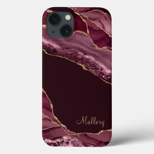Burgundy Gold Glitter Agate Monogram Case-Mate iPhone Case (Achterkant)