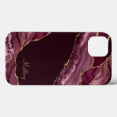 Burgundy Gold Glitter Agate Monogram Case-Mate iPhone Case (Achterkant (horizontaal))
