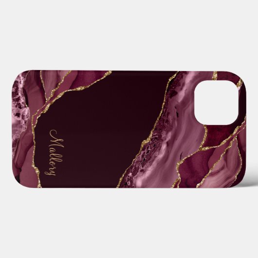 Burgundy Gold Glitter Agate Monogram Case-Mate iPhone Case (Achterkant (horizontaal))