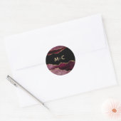 Burgundy Gold Glitter Agate Monogram Weddenschap Ronde Sticker (Envelop)