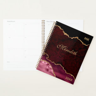 Burgundy Gold Glitter Agate Personalized Planner