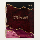 Burgundy Gold Glitter Agate Personalized Planner (Voorkant)