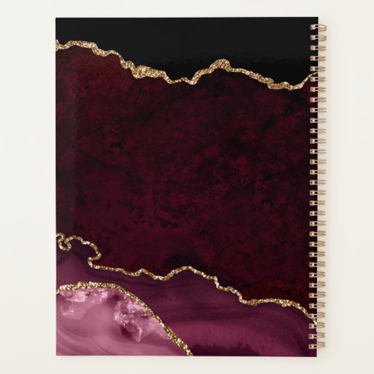 Burgundy Gold Glitter Agate Personalized Planner (Achterkant)