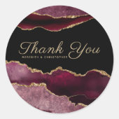 Burgundy Gold Glitter Agate Weddenschap Hartelijk  Ronde Sticker (Voorkant)