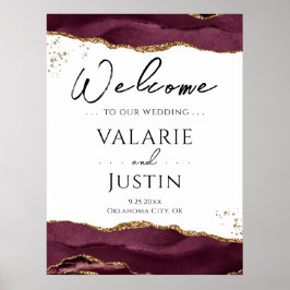 Burgundy Gold Glitter Agate Weddenschap Welkomstte Poster
