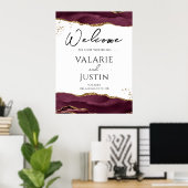 Burgundy Gold Glitter Agate Weddenschap Welkomstte Poster (Thuiskantoor)
