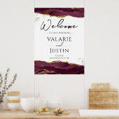 Burgundy Gold Glitter Agate Weddenschap Welkomstte Poster (Keuken)