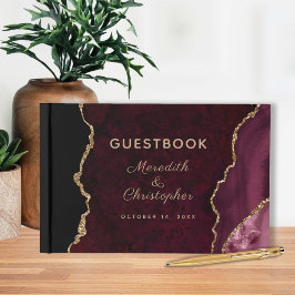 Burgundy Gold Glitter Agate Wedding Gastenboek