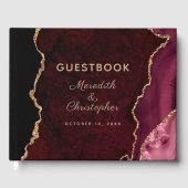 Burgundy Gold Glitter Agate Wedding Gastenboek (Voorkant)