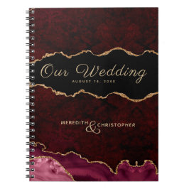 Burgundy Gold Glitter Agate Wedding Notitieboek