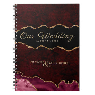 Burgundy Gold Glitter Agate Wedding Notitieboek