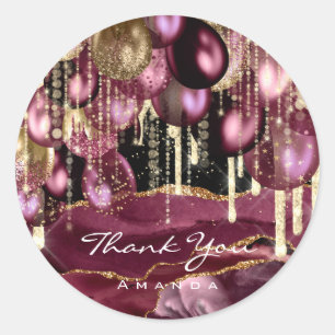 Burgundy GOLD GLITTER BALLONS Dank Jubileum Ronde Sticker