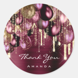 Burgundy GOLD GLITTER BALLONS DRIP DANK Anniversa Ronde Sticker