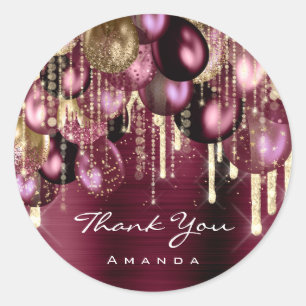 Burgundy GOLD GLITTER BALLONS DRIP DANK Anniversa Ronde Sticker