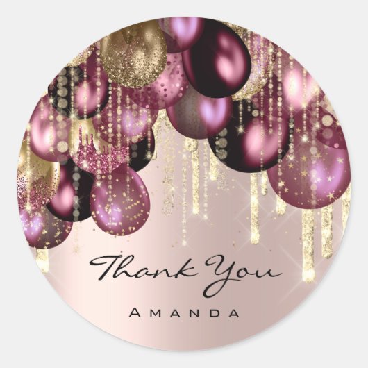Burgundy GOLD GLITTER BALLONS DRIP DANK JE Roos Ronde Sticker (Voorkant)