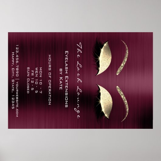 Burgundy Gold Glitter Branding Beauty Lashes Glam Poster (Voorkant)