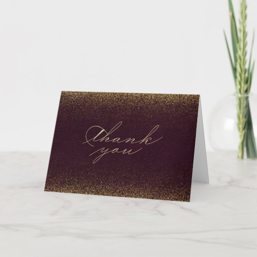 Burgundy Gold Glitter Calligraphy Folded Wedding Bedankkaart (Voorkant)